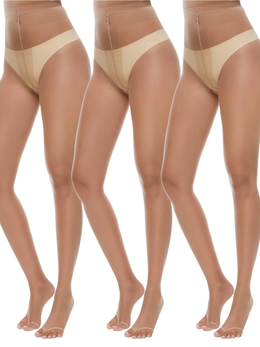 MANZI Toeless Tights Pantyhose Women’s Size S Natural 3 Pack Dance Ballet Sheer